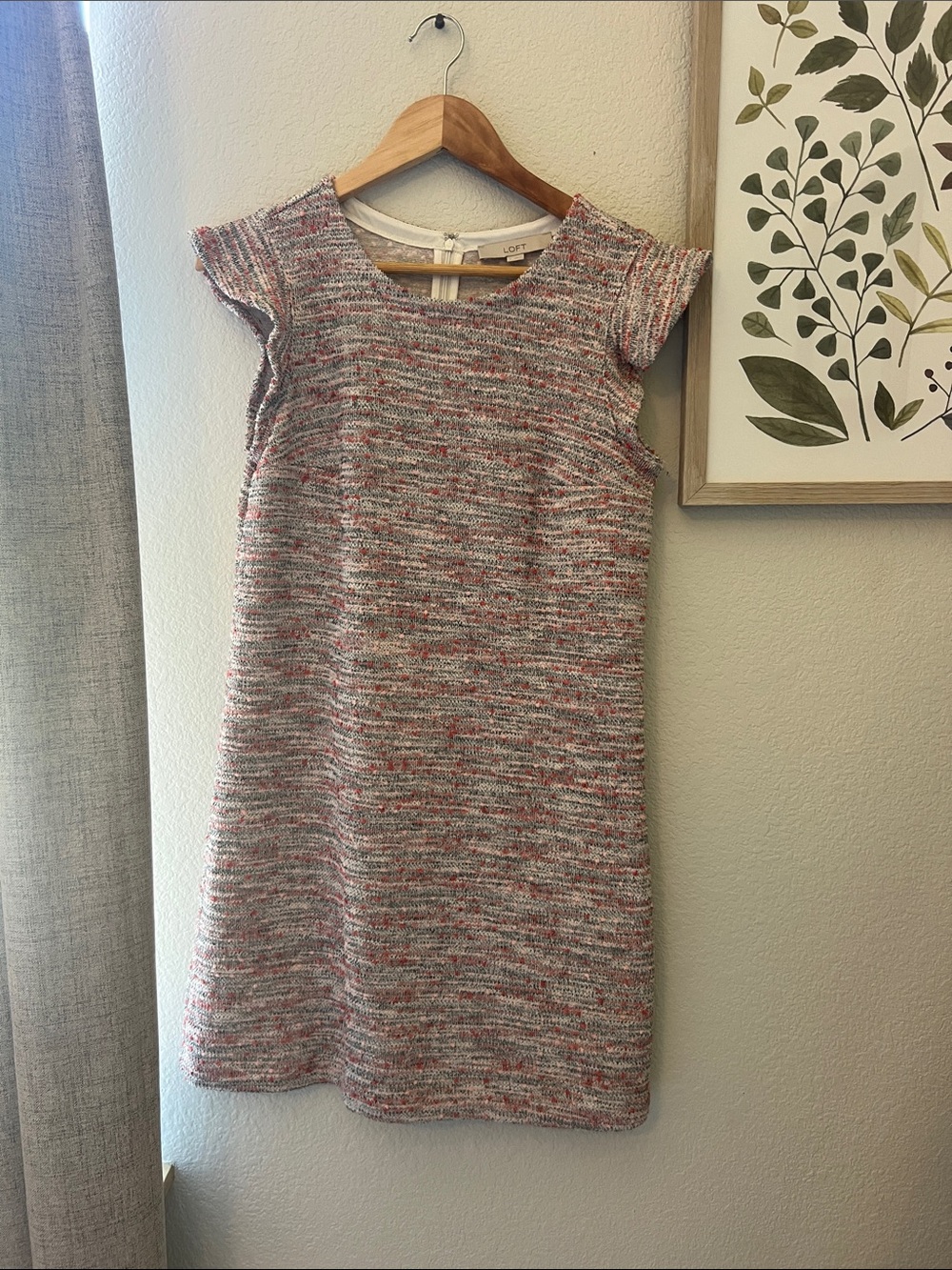 LOFT Pink Multi Tweed Cap Sleeve Shift Dress